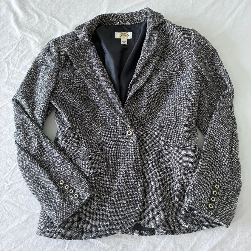 Talbots Italian Fabric One Button Blazer Jacket Grey Cotton Silk Wool Blend 4